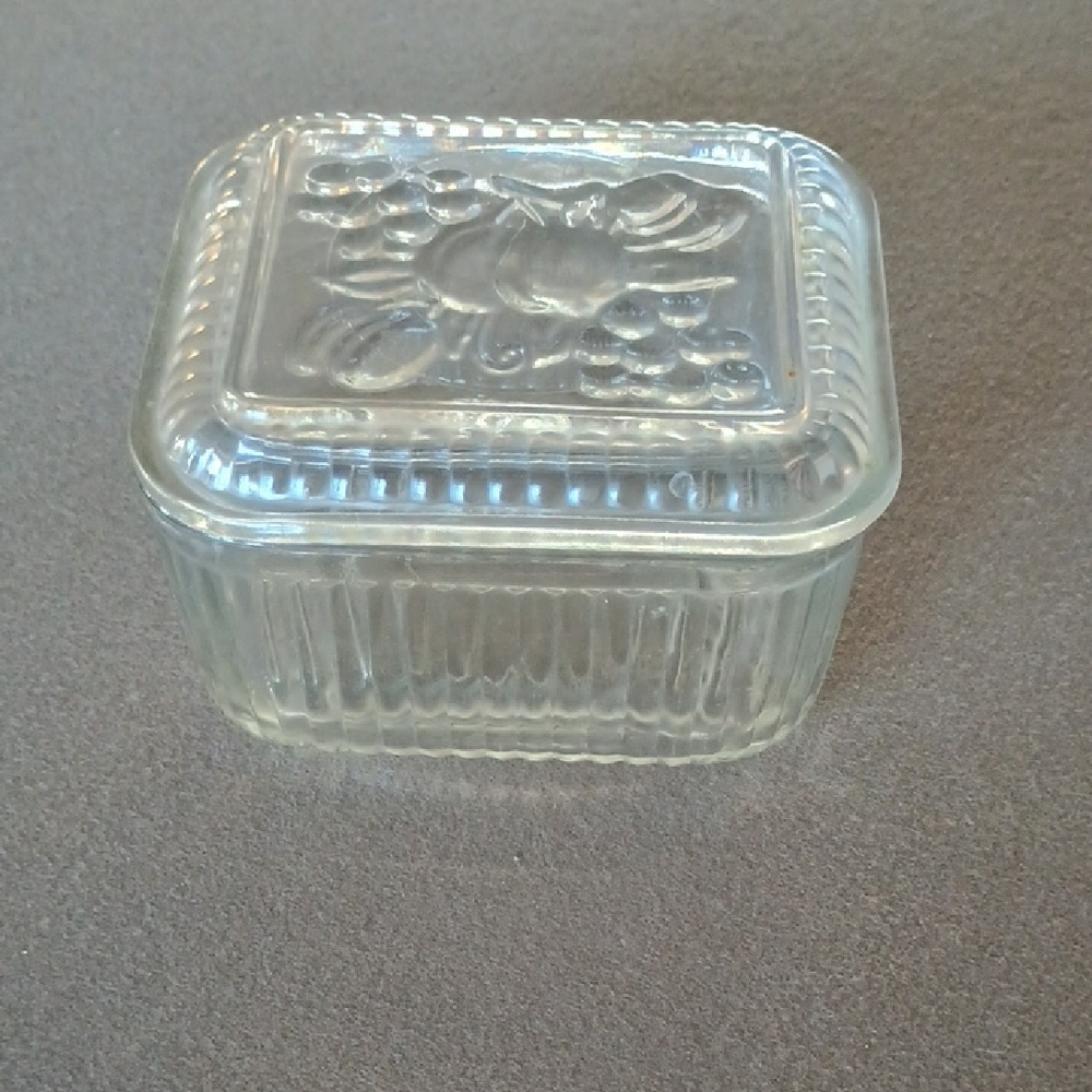 Vintage Federal Glass Embossed Glass Butter Dish Refrigerator Dish Vintage